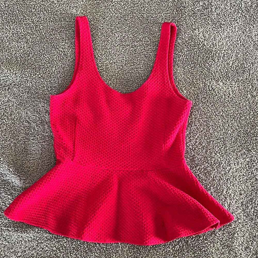 Ganni Magenta Textured Peplum Stretch Top size XS